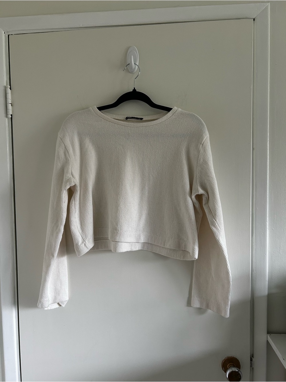 Zara Long Sleeve Crop Top - Cream
